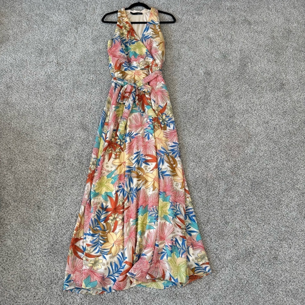 Chetta B Floral Multicolor Halter Neck Belt Tie Maxi Dress Resort Women’s US 10